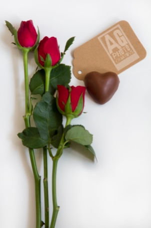 Roses with a Card and a Heart Chocolate
