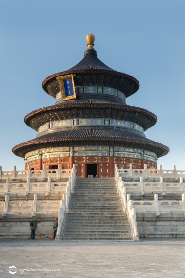 Temple of Heaven on a Sunny Afternoon with inscription "Hall of Prayer for Good Harvest" Beijing China - vertical, No people